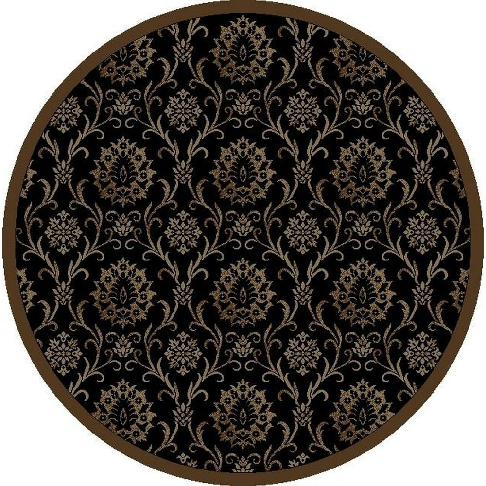 Damask Black 5'3" Round Round Woven Rug