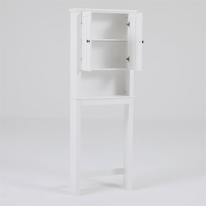 Organize Bathroom Items Easily Using The White Wood Space Saver Cabinet In Features A Narrow Design That Creates Storage Room From Above Toilet Tank White Wood Space Saver Bathroom Cabinet, Wood Wall Cabinet White Threshold