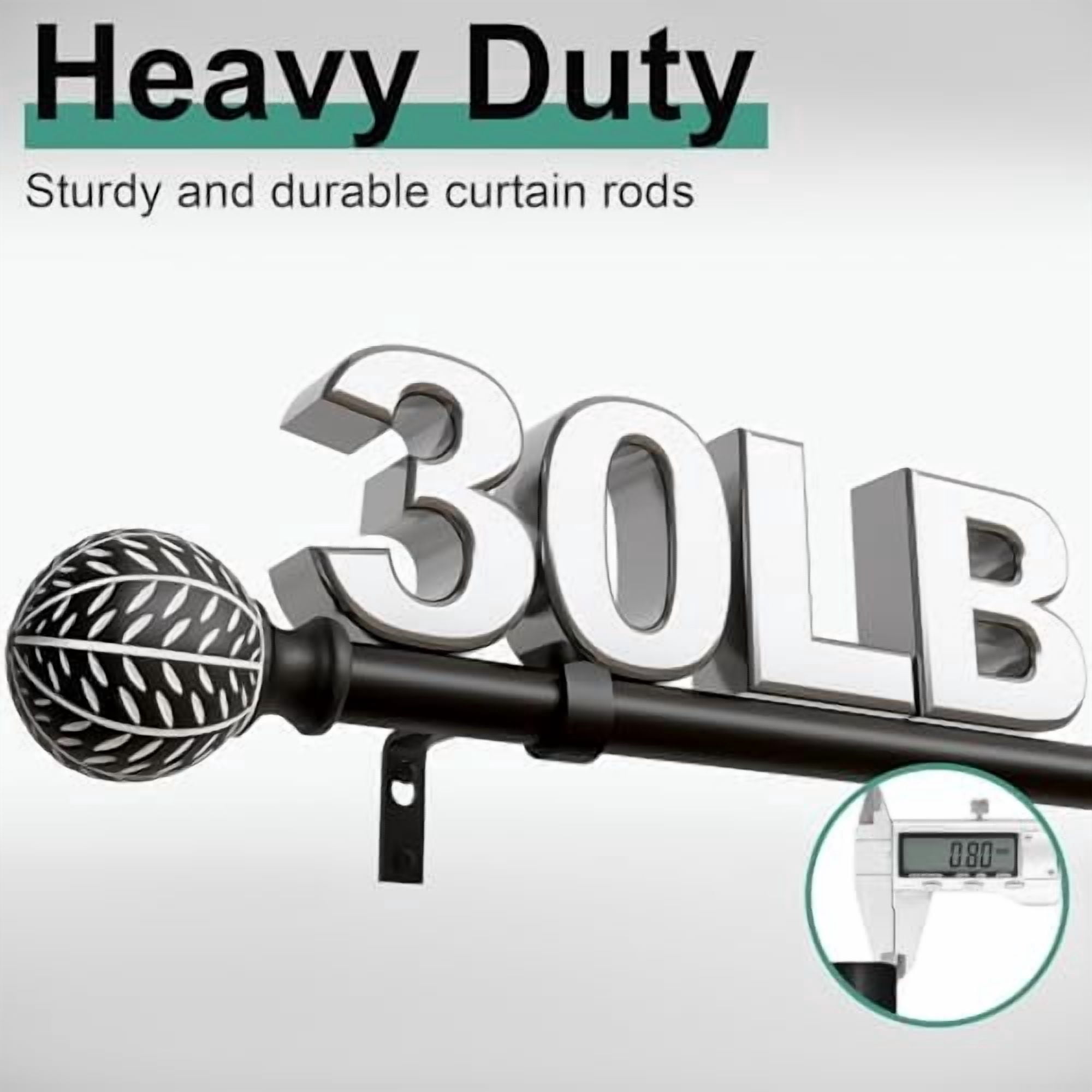 2 Pack Black Curtain Rods for Windows 28 to 48 Inch,1'' Diameter Drapery Rods with Leaf Pattern Finials,Decorative Adjustable Heavy Duty Curtain Rods Set,18-60''