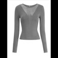 thumbnail image 3 of Camisas Ajustadas de Larga de con Cuello en V Profundo para Mujer, Moda Y2K 2025 Gris Oscuro M, 3 of 10