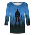 thumbnail image 4 of Womens Classic Fit Tshirts Western Cowboy Graphic 3/4 Length Sleeve Shirt Trendy Crewneck Tunic Top, 4 of 5