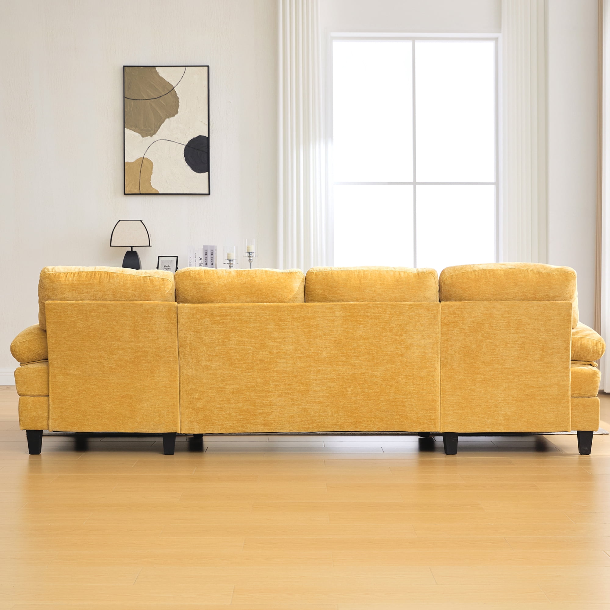 Leumius U Shaped Sectional Sofa, 103.5" Chenille Fabric Couch with Double Chaise Lounges, U Shaped Couch for Living Room, Yellow