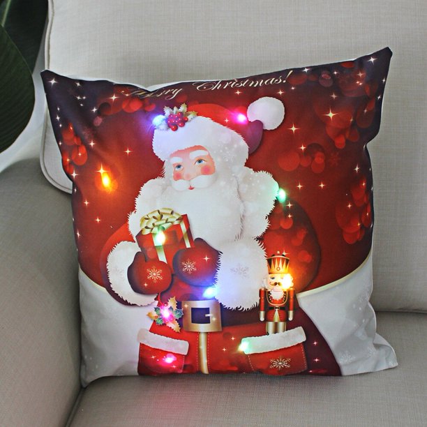 Funda de almohada con luces LED para decoración navideña del hogar, cubierta de cojín de 45cm, decoración de Año Nuevo, 2023