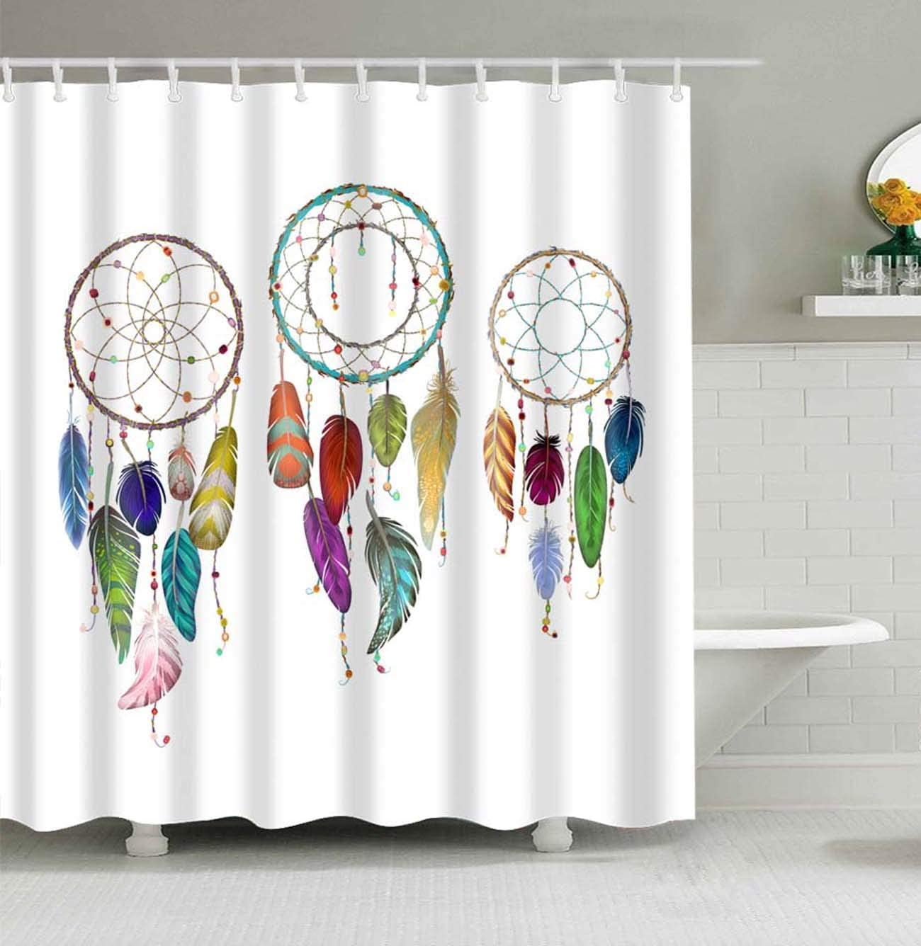 Feather Arrow Boho Bath Shower Curtain 72x72'' Fabric Bath Decor Dreamcatcher 