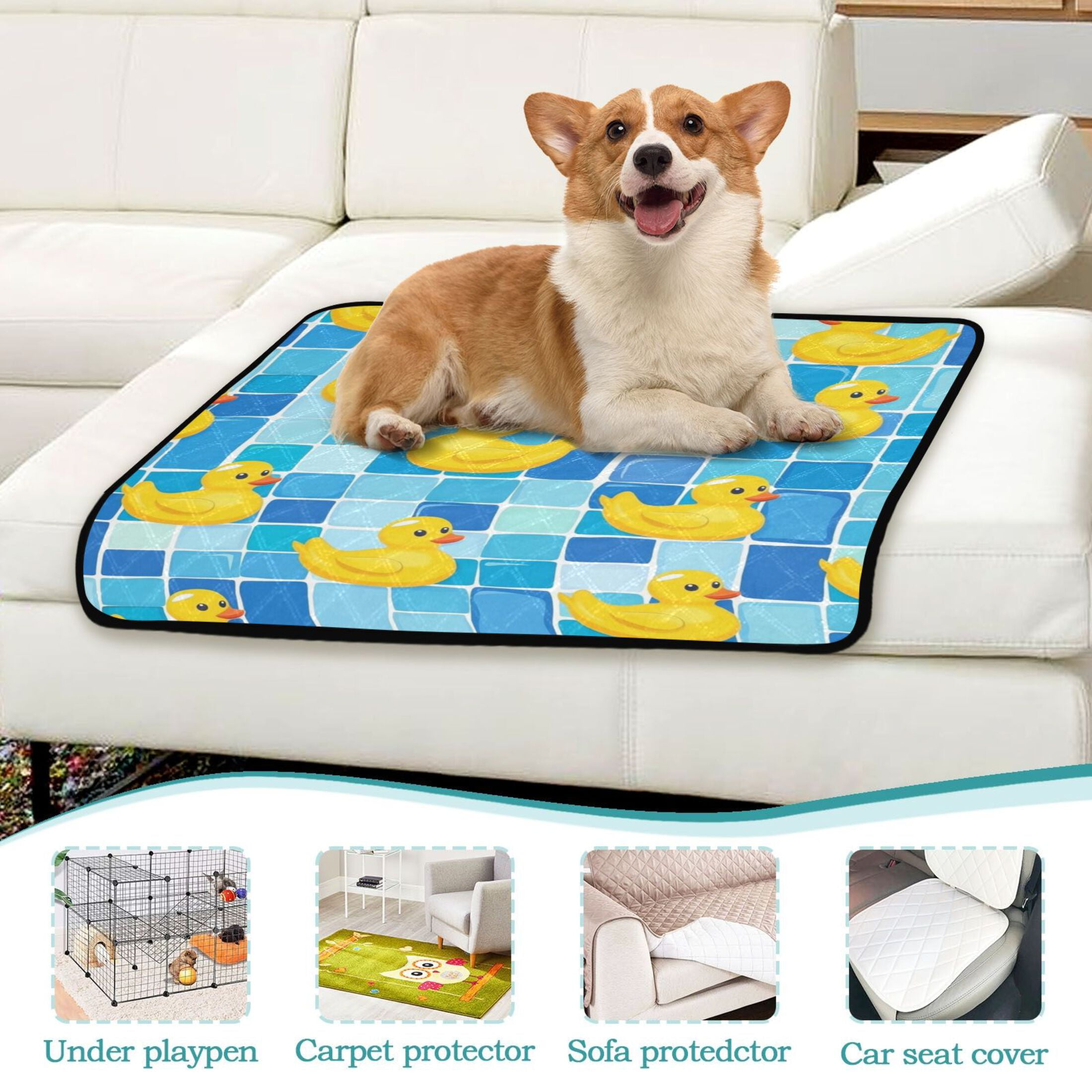 Qxltty Tile Yellow Duck Cat litter Pads Pet Set of 3 Diaper Mats Center Anti-leakage Layer Absorbent Soft and Comfortable