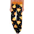 thumbnail image 2 of Women Pajamas Pants Halloween Pumpkin Print Wide Leg Drawstring Palazzo Lounge Pants Holiday Party Sleepwear Outfit Bottoms, 2 of 5