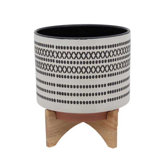 Sagebrook Home 15801-03 11" AZTEC PLANTER W/ WOOD STAND, GRAY