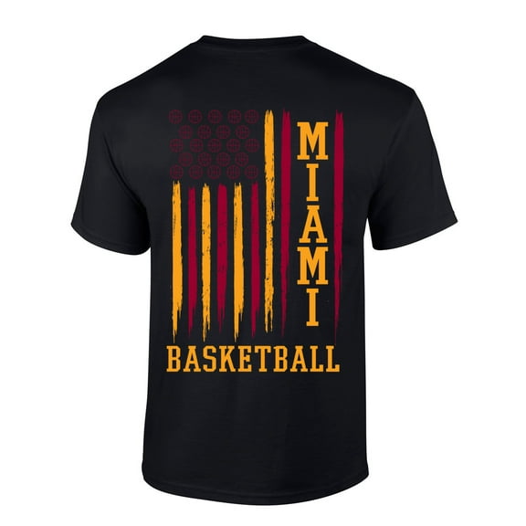 Mens Basketball Tshirt Miami Basketball Flag Team Color Short Sleeve T-shirt-Black-4xl
