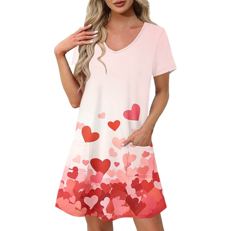 GaThRRgYP Womens Dresses Plus Size,Women's Fashion Summer Print  Short-sleeved V-neck Casual Dress Watermelon Red XL - Walmart.com