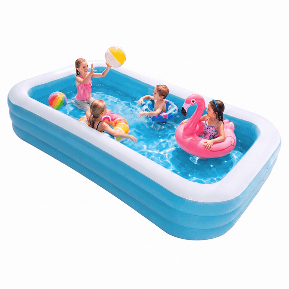 Naipo 95In Inflatable Swimming Pool Family Inflatable Pool Full-Sized Blow Up Pool Square Easy Set 95''*56''*22'' For Summer Play