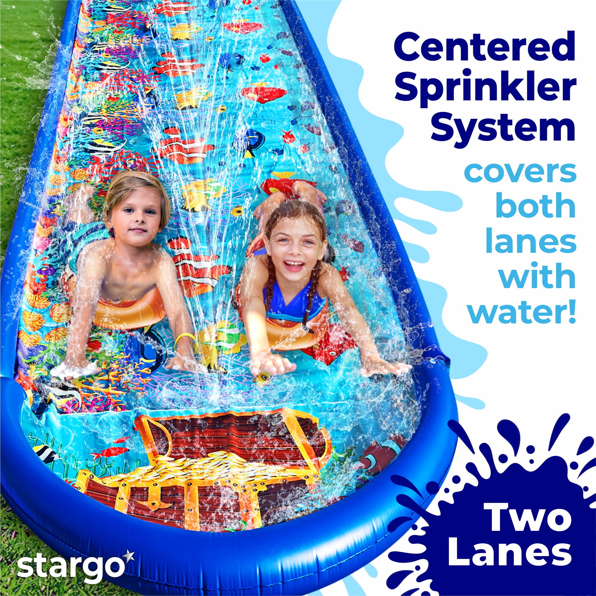 StarGo 18 ft x 5 ft Undersea Dual Slip and Slide with Splash Pad for Kids and Adults Outdoor Water Toy
