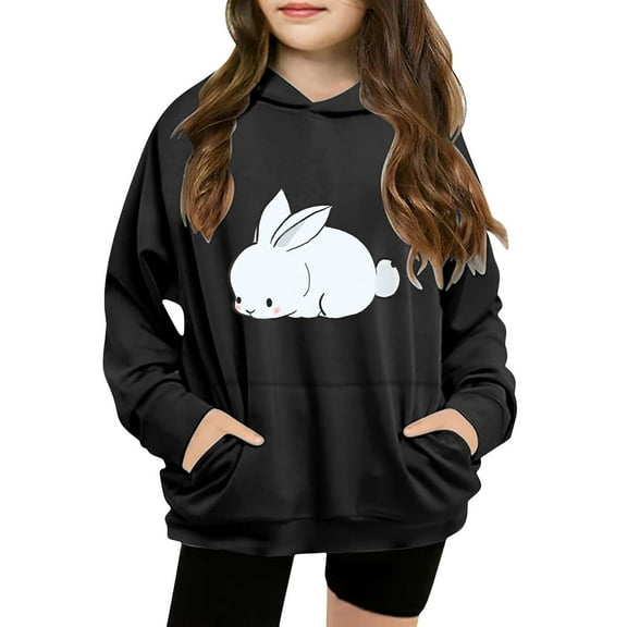 Mercatoo Cute Bunny Graphic Hoodies for Girls Trendy Oversized Hooded Sweatshirts Pockets Kids Long Sleeve Pullover Hoodie