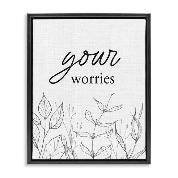 Your Worries Minimalist Leaves Black Framed Floater Canvas Wall Art, design by Lettered and Lined