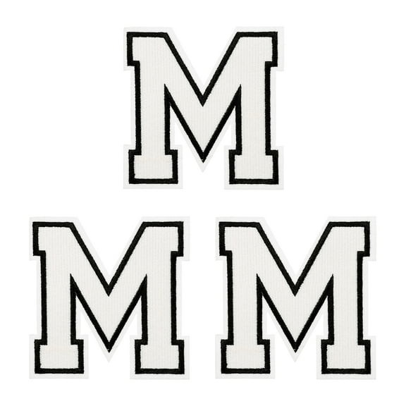 Uxcell Iron on Letter Patches, 3 Pcs 4.4"/11.3cm Large Alphabet M Iron on Embroidered Applique Sew on Patches for Clothes, Dress, Socks, Jeans, Hats, DIY Accessories (White)