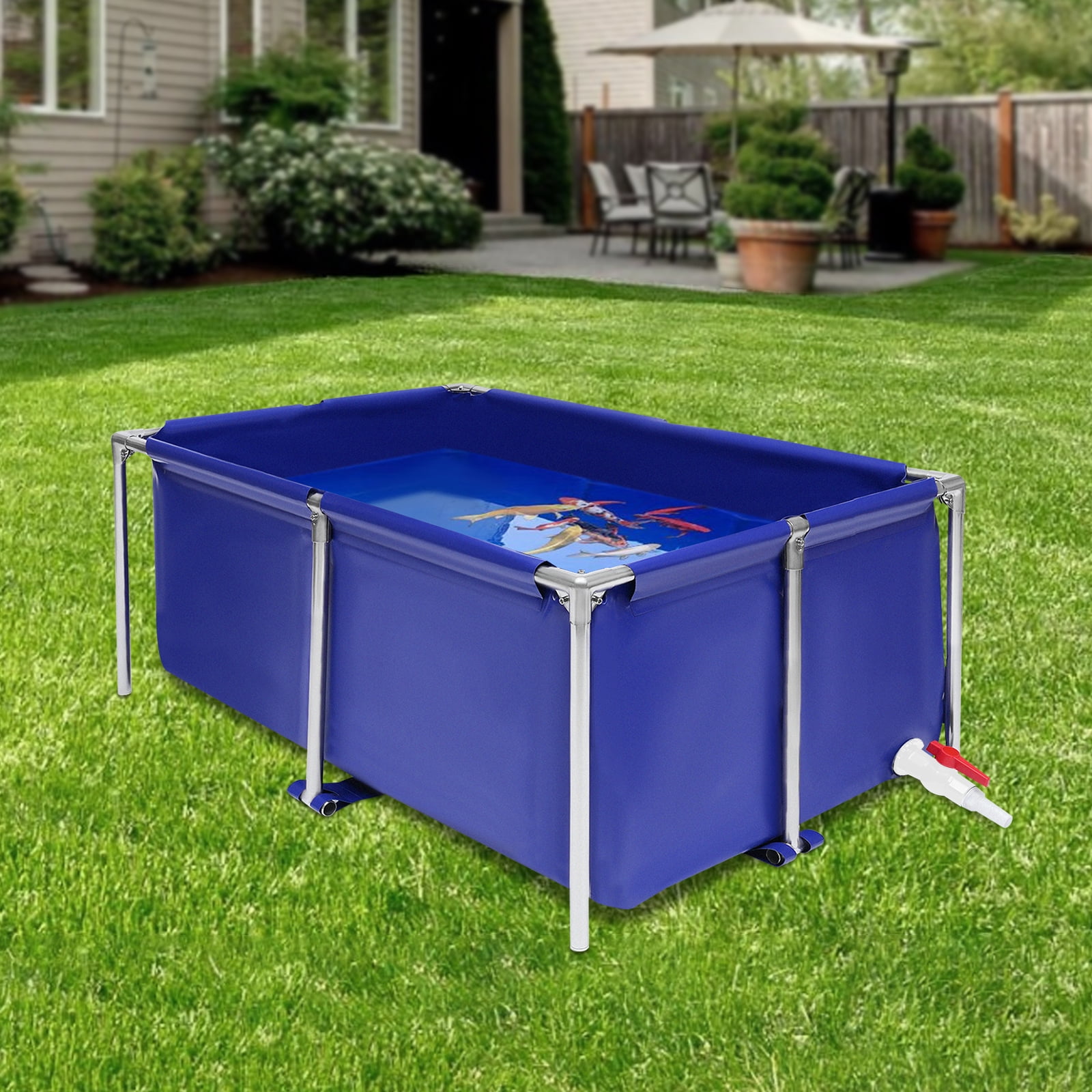 Miumaeov Canvas Fish Pond Pool,Fish Pond Liner,Durable Framed Above Ground Fish Pond Pool for Fish Farming, Aquatic Breeding & Backyard Water Gardens