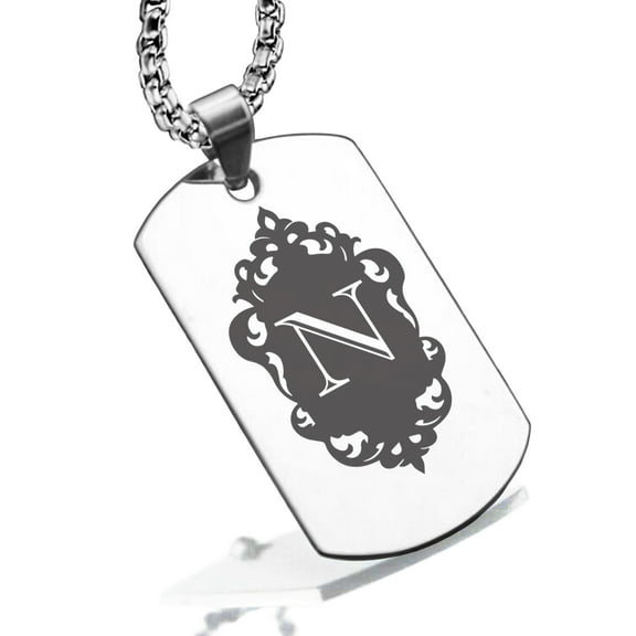 Stainless Steel Alphabet Letter N initial Dog Tag Pendant Necklace