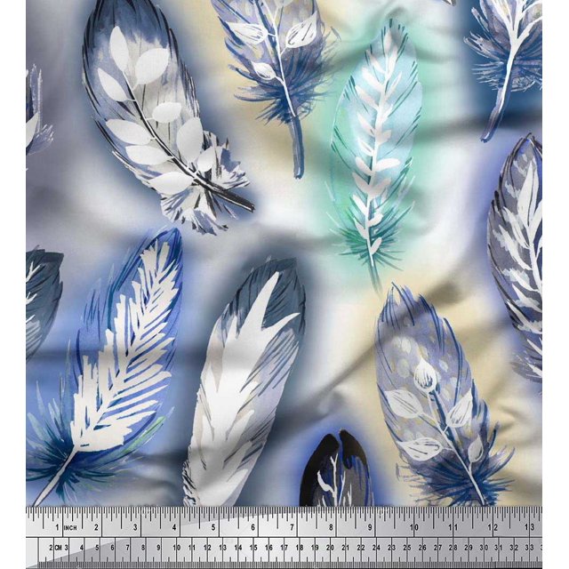 Soimoi Poly Georgette Fabric Leaves & Feather Fabric Prints By Yard 52 Inch Wide