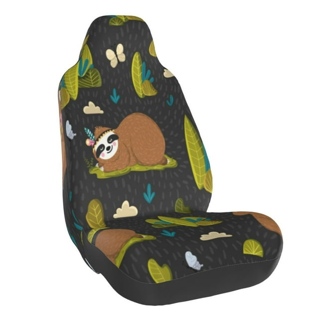 Wukai Funny Sloths In The Forest Full Set Car Seat Covers with Soft Padding Universal Auto Front Seats Protector and Cushion Mat