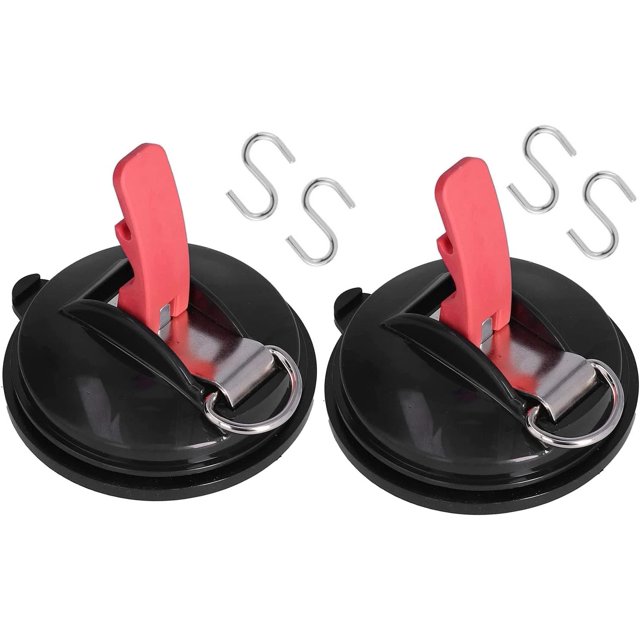 Moopkey 2 Pcs Heavy Duty Suction Cup Hooks, Camping Essentials, Outdoor Removable Suction Cup Anchor for RV, Boat, Car, Black
