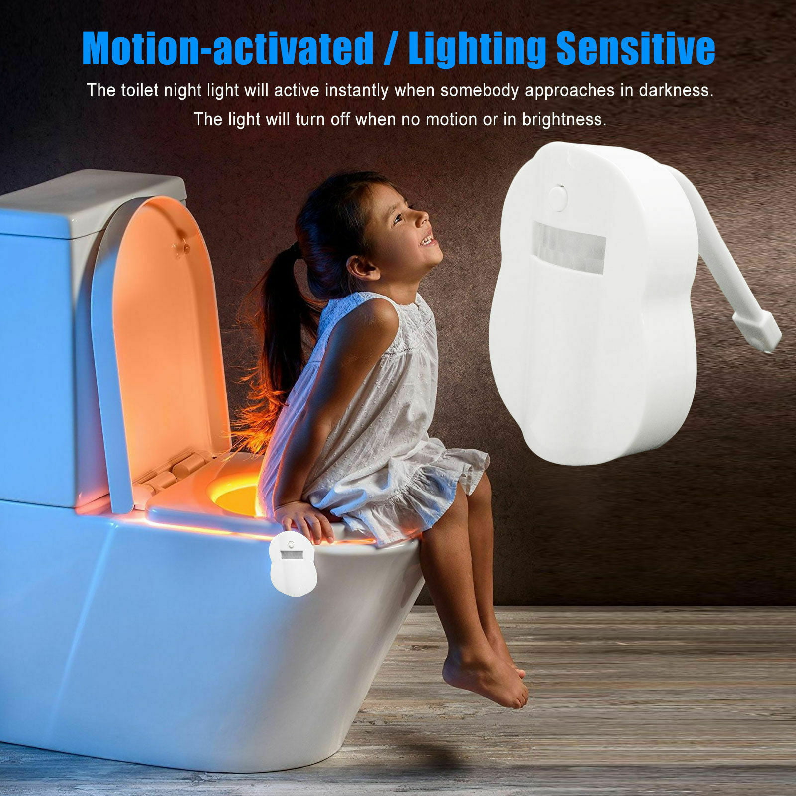 1pc Toilet Night Light, Motion Sensor Activated LED Light, 8/16 Change  Colour Bathroom Night Light, Suit For Toilet Seat