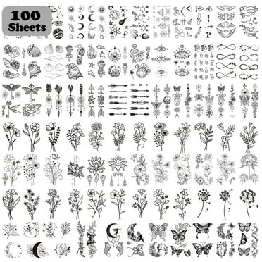 Partywind 100 Sheets Temporary Tattoos for Women Adult, 420 Mixed Styles Tiny Branch Fake Tattoo Stickers that Look Real and Last Long, Realistic Henna Tattoo for Girl Body Art Sticker