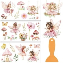 3pcs/set Fairy Mushroom Rub on Transfers for Furniture and Crafts 12x6 Inch Butterfly Furniture Decals Transfer Stickers Rub on Decal with 1pc Scraper for Scrapbook Window DIY Home Decoration