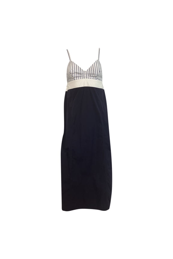 Pre-Owned Dries Van Noten Stiped Bra Top Midi Dress in Navy Blue Cotton