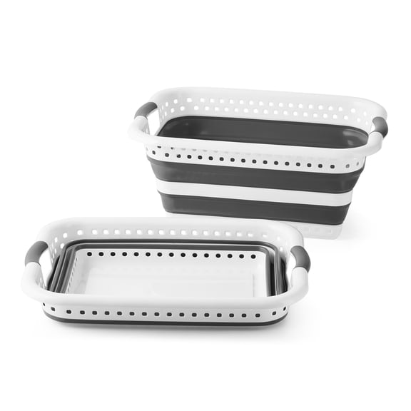 Around The Home Collapsible Laundry Baskets, Grey, Set Of 2