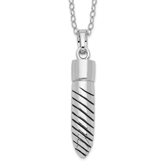 Diamond2Deal 925 Sterling Silver Rhodium-plated Antiqued Lined Bullet Ash Holder Necklace for Women 18"