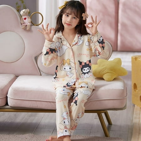 

Sanrio Hello Kitty Cotton Children s Pajamas Anime Kuromi Cinnamoroll Cute Cartoon Spring Autumn Soft Parent Child Sleepwear Set