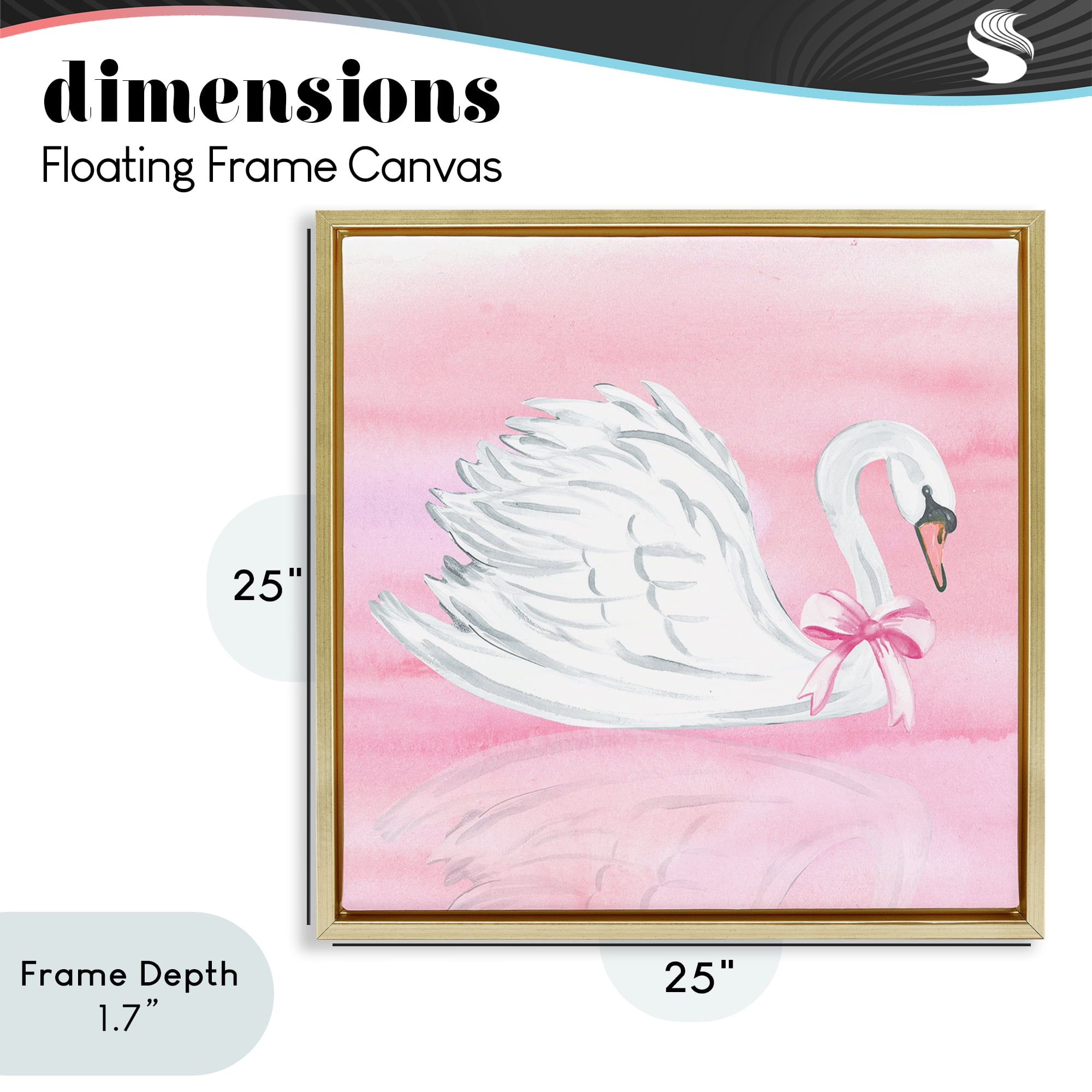 Stupell Industries Pink Bow Swan Gold Framed Floater Canvas Wall Art, design by Corinne Haig