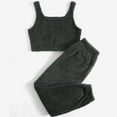 thumbnail image 2 of Women's Fuzzy Fleece 2 Piece Outfits Warm Plush Soft Sleeveless Crop Top and Pants Set Cozy Pajamas Loungewear Ladies Clothes, 2 of 6