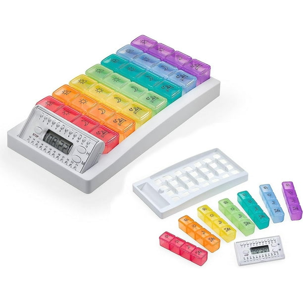 Pastillero con alarma YONGSHENG Pastillero de 7 días con temporizador LCD