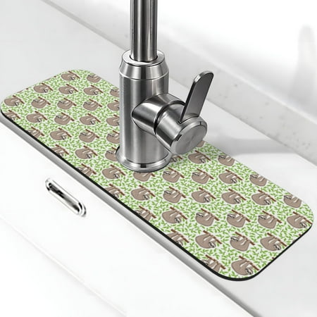 

Coaee Cute Animal Sloth On A Branch for Kitchen Sink Splash Guard Sink Faucet Mat Splash Guard Sink Mat (15 x 5.5 )