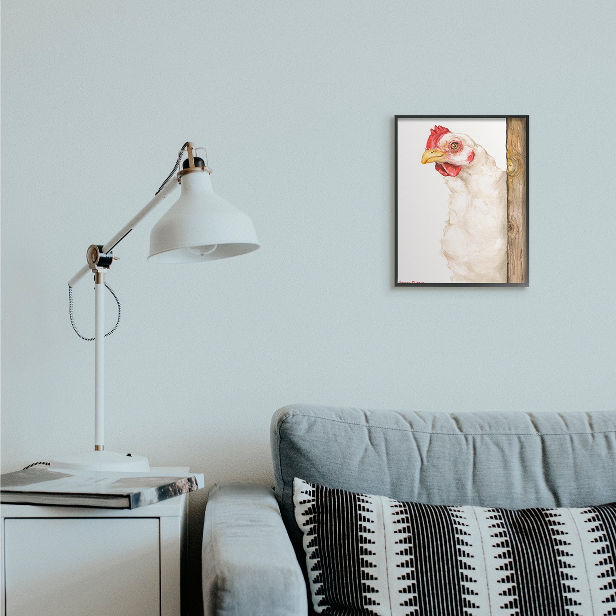 Stupell Industries Chicken Behind Fence Farm Animal Portrait Black Framed, 11 x 14, Design by George Dyachenko