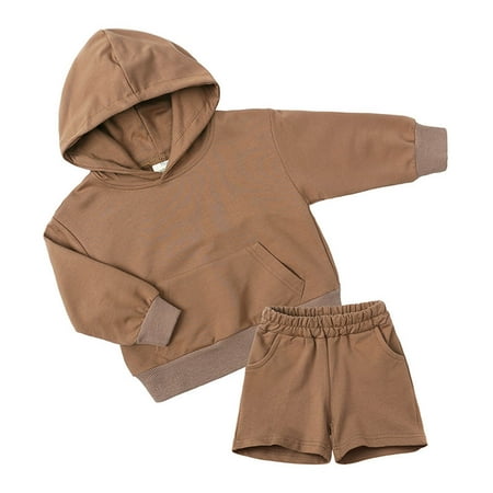 

kakina CMSX Toddler Girls Boys Winter Outfits Long Sleeve Round Neck Solid Color Hoodie Tops Shorts 2 Pieces Outfits Clothes Set for Baby