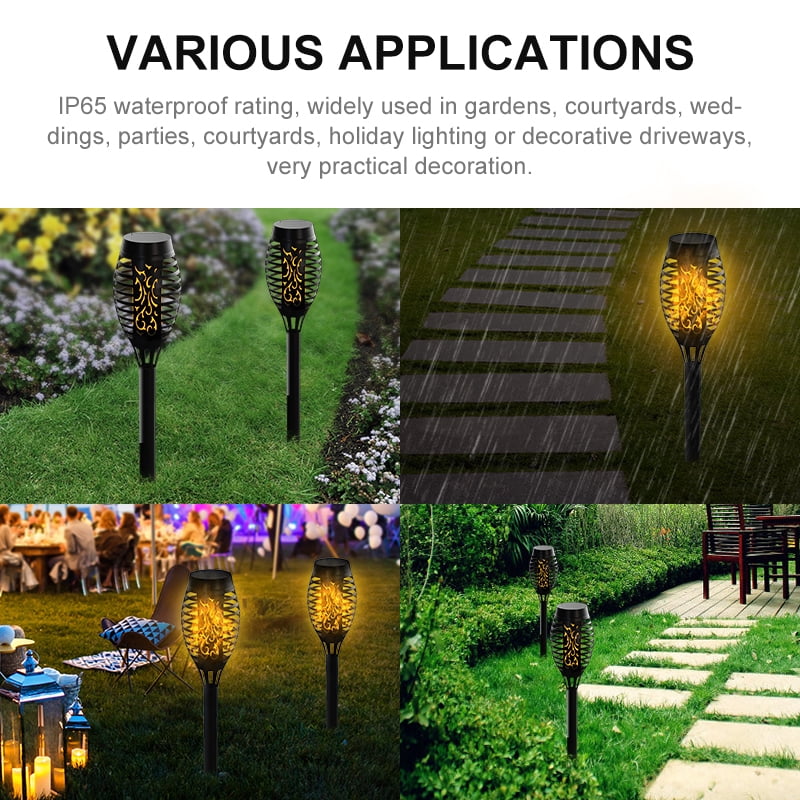 LITOM 1/4/8 Pcs IP65 Waterproof Solar Path Torches Lights. Dancing Flame Garden Lights Outdoor Landscape Decoration for Patio Garden Path Yard Wedding Party