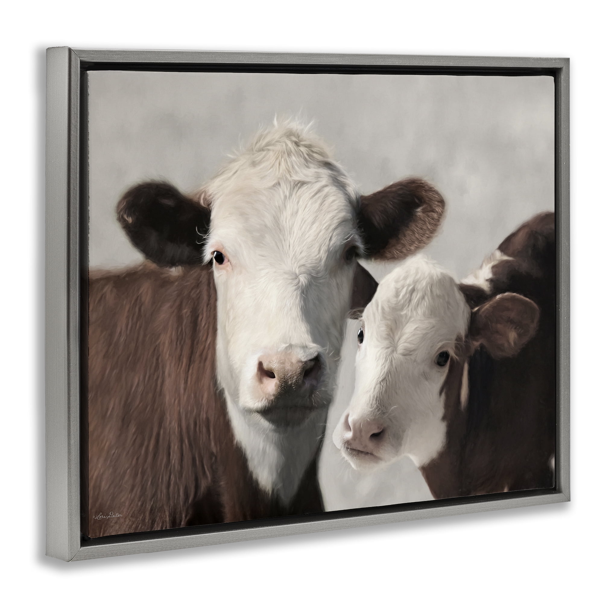 Stupell Industries Mommy & Me Cows Gray Framed Floater Canvas Wall Art, design by Lori Deiter