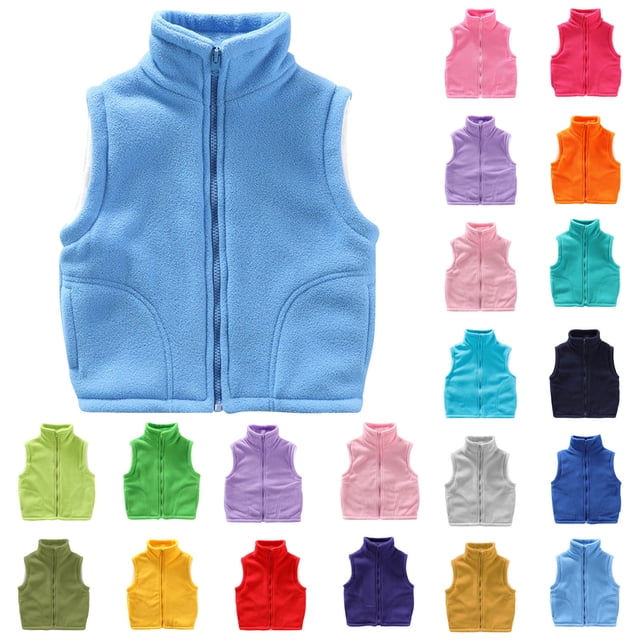 MKOSPLRT Veste en Molleton pour Enfants 3-12 Ans Ample en Peluche Sans Manches Gilets à Fermeture Éclair Col Montant Chaud Veste d'Automne Gilets Unis Gilets d'Extérieur avec Poche