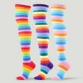 thumbnail image 5 of Xfvqtps Women Thigh High Socks Rainbow Stripes Colorful Over the Knee Party Cotton Stockings Pink, 5 of 5