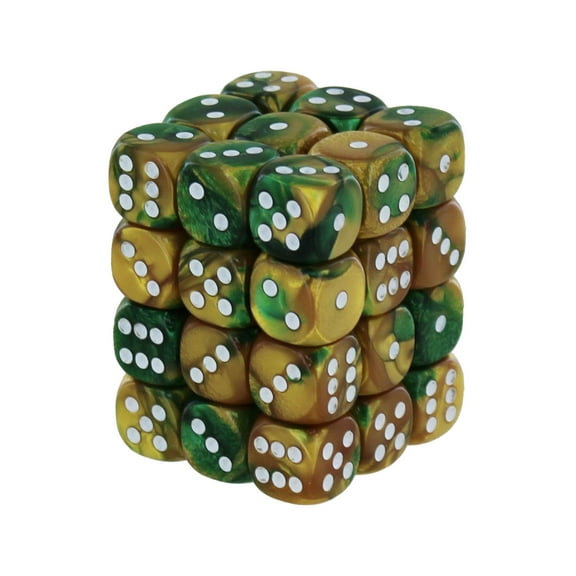 Chessex Gemini Gold-Green/White 12mm Dice Block (36)