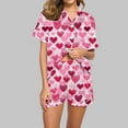 thumbnail image 2 of yoeyez Womens Pajama Silk Satin Pajamas Set Love Heart Printed Sleepwear 2 Piece Sets Button Down Short Sleeve Tops and Shorts Pjs Set Loungewear Pink XXL, 2 of 6