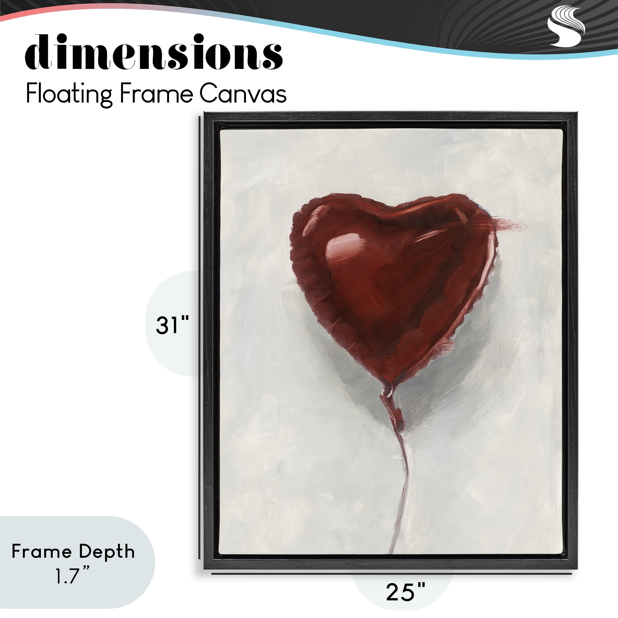 Stupell Industries Heart Shaped Balloon Black Framed Floater Canvas Wall Art, design by Ethan Harper