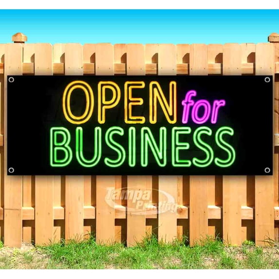 Open For Business 13 oz Vinyl Banner With Metal Grommets