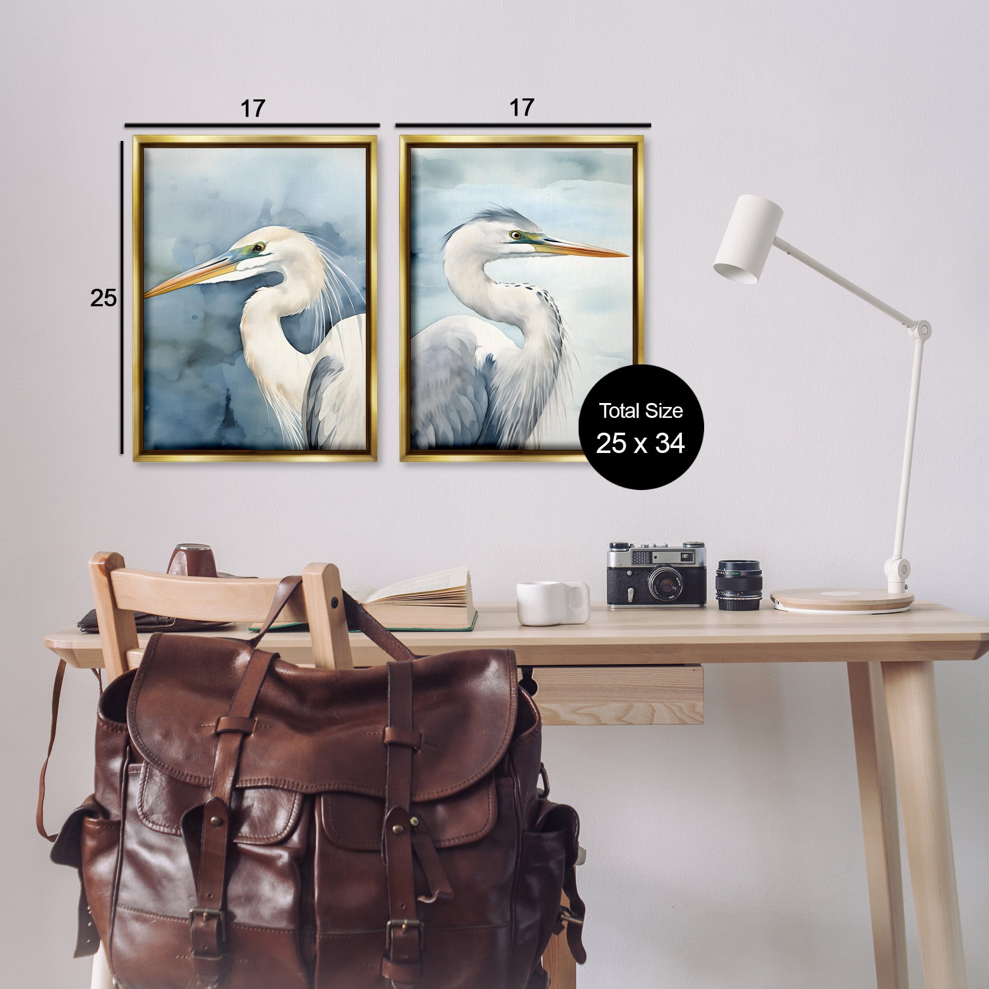 Stupell Industries Watercolor Detailed Beach Birds Animals Painting Gold Floater Framed Canvas Art Print Wall Art, 17 x 25, Set of 2