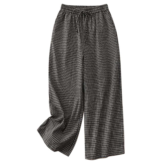 Loose Pants for Women Summer Tie Waist Pleated Wide Leg Capri Trousers with Pocket Palazzo Pull-Up Casual Bottoms, Black, XXL