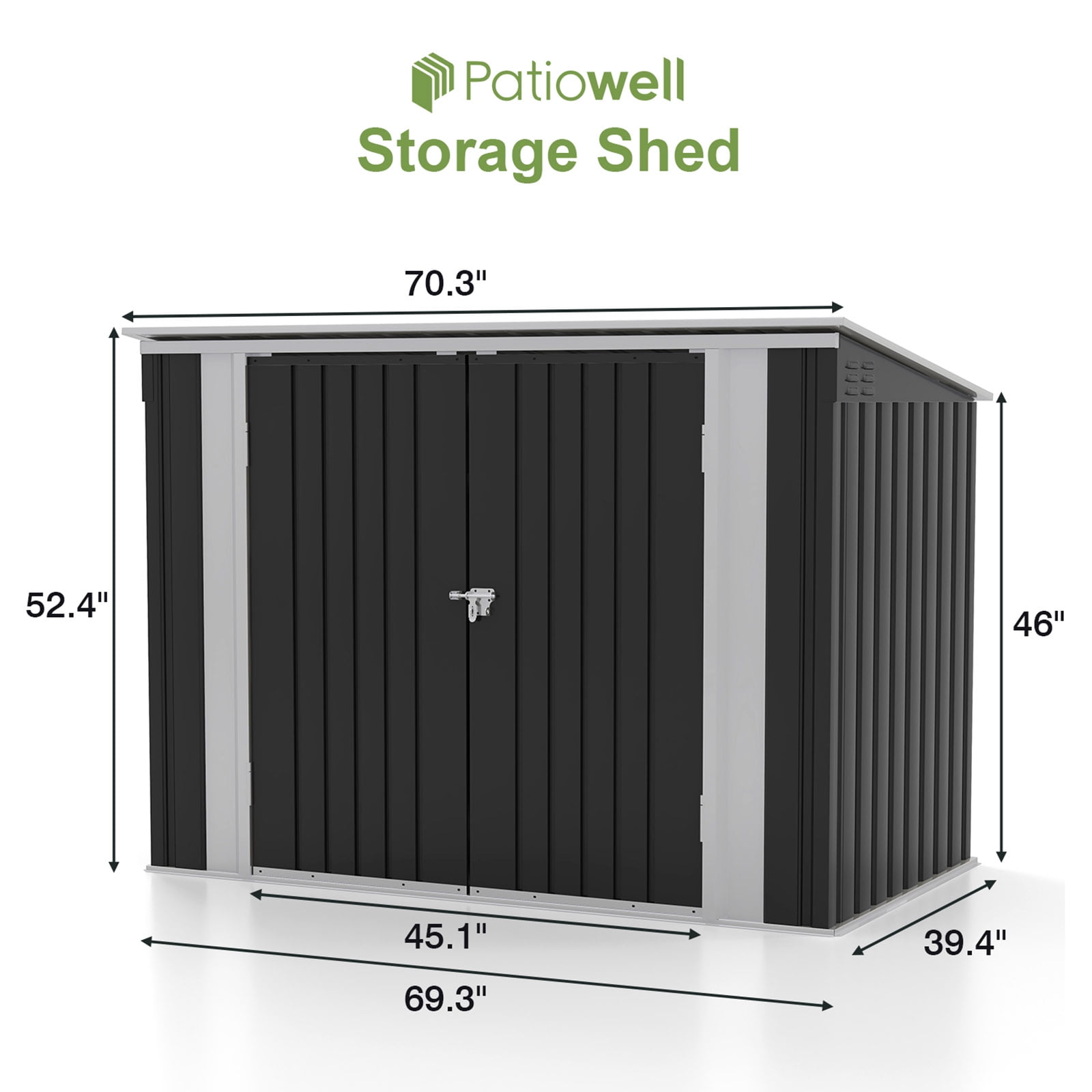 Patiowell 6' x 3' Horizontal Metal Shed, Outdoor Storage Black Trash Shed with Double Lockable Doors, Easy Lift Hinges and Sloping Roof