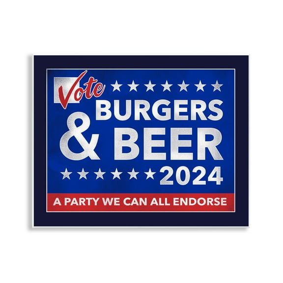 Stupell Industries Burgers & Beer Vote Food & Beverage Painting Unframed Art Print Wall Art, 14 x 11