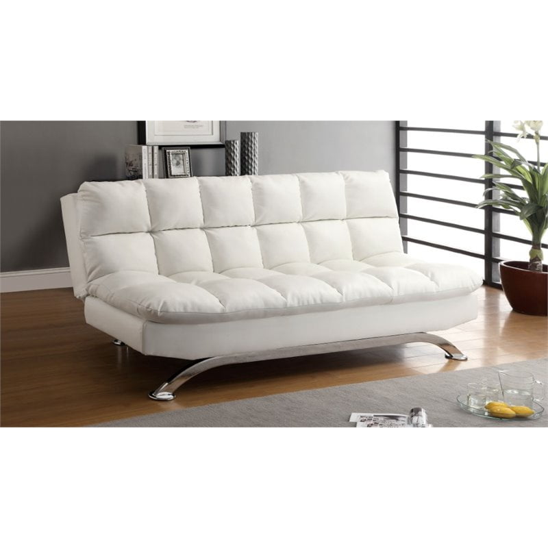 Furniture of America Preston Faux Leather Tufted Sleeper Sofa Bed in