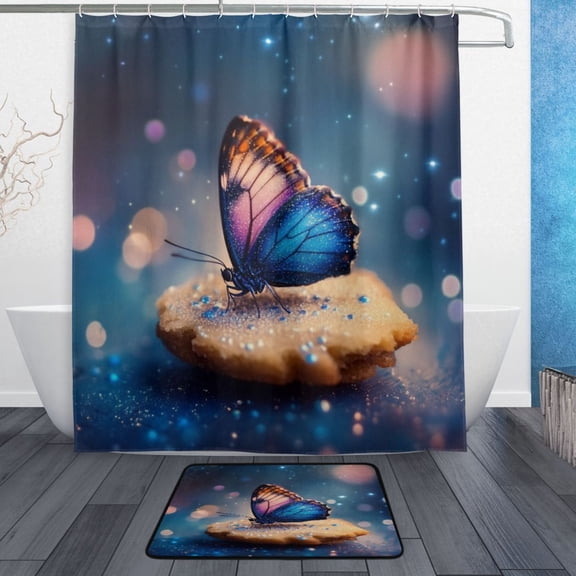 Bathroom Sets Curtain and Rug Sets 23.6x15.7 in Non-Slip Mat and 60x72 in Shower Curtain for Home Bath Dcor Butterfly and Cookie